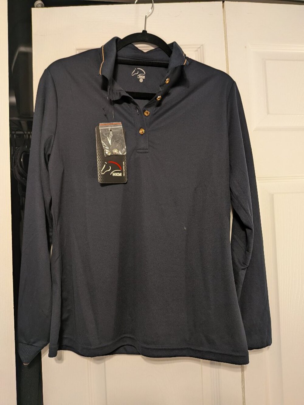 HKM Navy/Rose Gold Polo, long sleeve, large